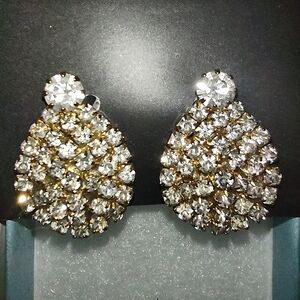 Vintage Gold & Crystal Clip Earrings